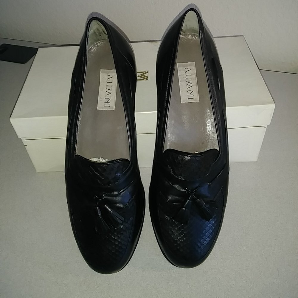 Vintage Alfani slip-on, Black, Lizard/Calf, Men's 9, Made in Italy, Worn Once